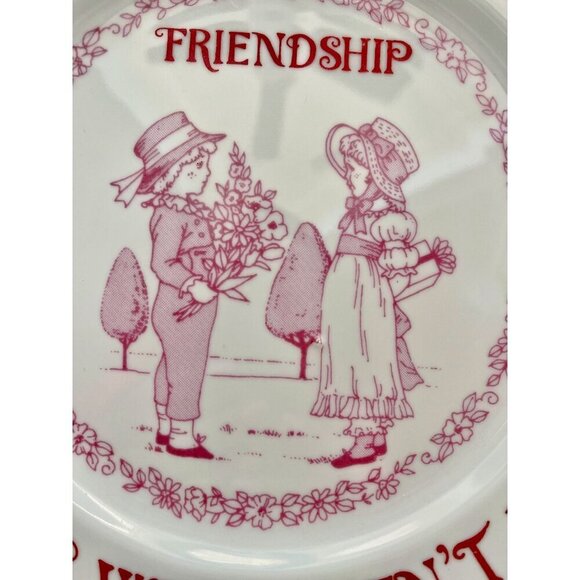 1980s Friendship Ceramic Plate Japan Red Pink “No Strangers Here” Valentine Gift - Picture 5 of 5